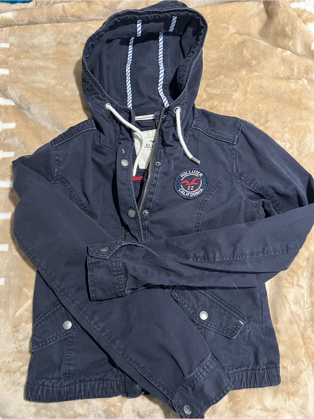 Hollister Women’s Dark Navy Hooded Shirt Jacket